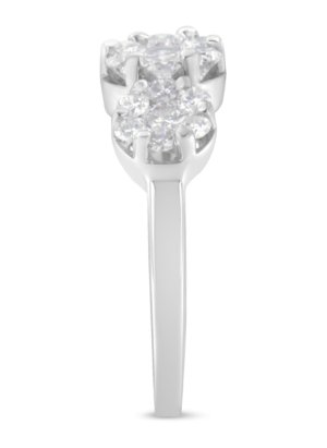 14K White Gold 1-1/4 Cttw Brilliant Cut Diamond Three Round Floral Clusters Engagement or Fashion Ring (H-I Color, SI2-I1 Clarity) - Image 5