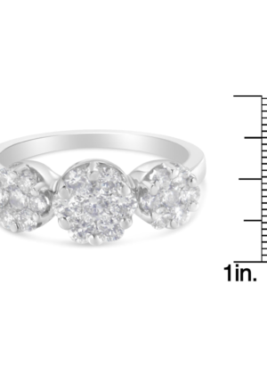 14K White Gold 1-1/4 Cttw Brilliant Cut Diamond Three Round Floral Clusters Engagement or Fashion Ring (H-I Color, SI2-I1 Clarity) - Image 7
