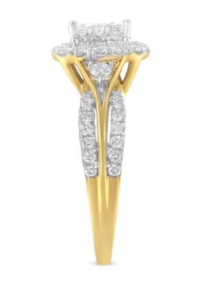 10K Yellow Gold 1.0 Cttw Diamond Composite Cushion-Shape Halo 3-Band-Look Engagement Ring (H-I Color, SI1-SI2 Clarity) - Image 5