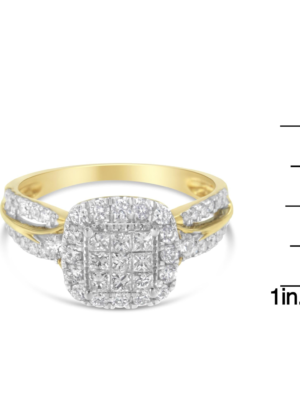 10K Yellow Gold 1.0 Cttw Diamond Composite Cushion-Shape Halo 3-Band-Look Engagement Ring (H-I Color, SI1-SI2 Clarity) - Image 7
