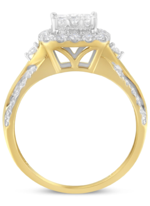 10K Yellow Gold 1.0 Cttw Diamond Composite Cushion-Shape Halo 3-Band-Look Engagement Ring (H-I Color, SI1-SI2 Clarity) - Image 4