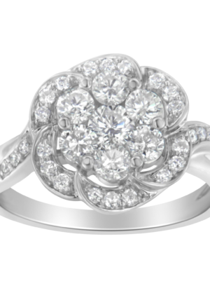 14K White Gold Floral Cluster Diamond Ring (1 Cttw, H-I Color, SI2-I1 Clarity) - Image 4