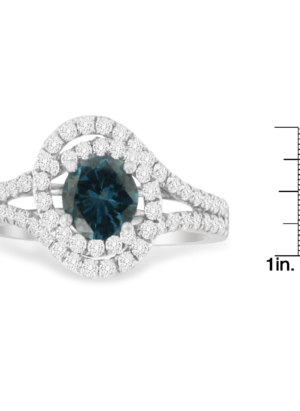 14K White Gold 1-1/3 Cttw White & Blue Diamond Interweaving Double Halo Cocktail Statement Ring (G-H and Fancy Blue Color, SI2-I1 Clarity) - Image 5