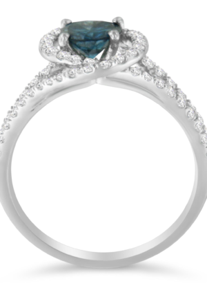 14K White Gold 1-1/3 Cttw White & Blue Diamond Interweaving Double Halo Cocktail Statement Ring (G-H and Fancy Blue Color, SI2-I1 Clarity) - Image 3