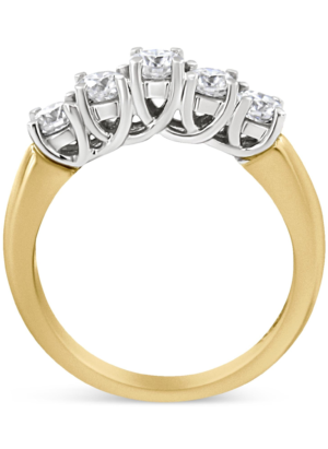 18K Yellow Gold 1.0 Cttw 4 Prong Set Round Cut Diamond Step up 5 Stone Ring Band (F-G Color, SI1-SI2 Clarity) - Image 3