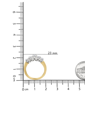 18K Yellow Gold 1.0 Cttw 4 Prong Set Round Cut Diamond Step up 5 Stone Ring Band (F-G Color, SI1-SI2 Clarity) - Image 5