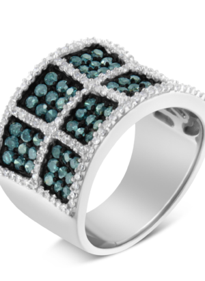 14K White Gold White and Treated Blue Diamond Cocktail Ring (1 1/2 Cttw, H-I Color, I1-I2 Clarity) - Image 4