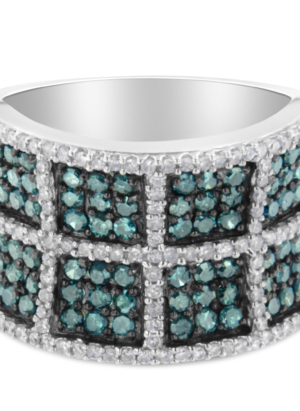 14K White Gold White and Treated Blue Diamond Cocktail Ring (1 1/2 Cttw, H-I Color, I1-I2 Clarity) - Image 1