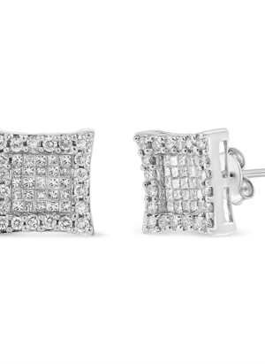 18K White Gold 1.00 Cttw Round and Princess-Cut Diamond Halo Square Stud Earring (G-H Color, SI1-SI2 Clarity) - Image 1