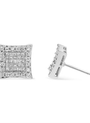 18K White Gold 1.00 Cttw Round and Princess-Cut Diamond Halo Square Stud Earring (G-H Color, SI1-SI2 Clarity) - Image 3