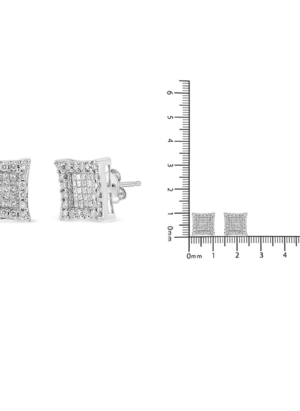 18K White Gold 1.00 Cttw Round and Princess-Cut Diamond Halo Square Stud Earring (G-H Color, SI1-SI2 Clarity) - Image 5