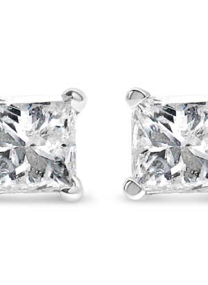 AGS Certified Princess-Cut Square Diamond 4-Prong Solitaire Stud Earrings in 14K Gold (J-K Color, I1-I2 Clarity) - Image 3