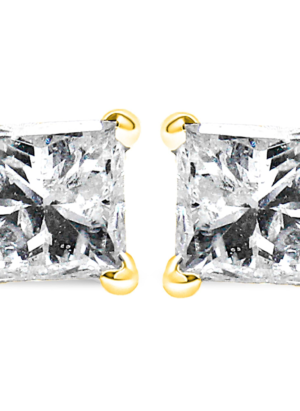 AGS Certified Princess-Cut Square Diamond 4-Prong Solitaire Stud Earrings in 14K Gold (J-K Color, I1-I2 Clarity) - Image 4