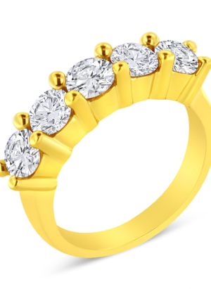14K Yellow Gold Plated .925 Sterling Silver 2.0 Cttw Shared Prong Set Diamond 5 Stone Wedding Band Ring (J-K Color, I1-I2 Clarity) - Image 3