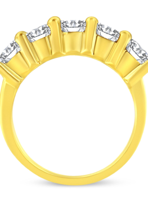 14K Yellow Gold Plated .925 Sterling Silver 2.0 Cttw Shared Prong Set Diamond 5 Stone Wedding Band Ring (J-K Color, I1-I2 Clarity) - Image 4