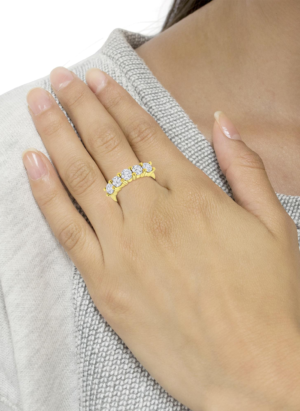 14K Yellow Gold Plated .925 Sterling Silver 2.0 Cttw Shared Prong Set Diamond 5 Stone Wedding Band Ring (J-K Color, I1-I2 Clarity) - Image 5