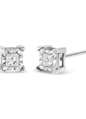 .925 Sterling Silver Miracle Set Princess-cut Diamond Solitaire Stud Earrings (H-I Color, SI2-I1 Clarity) - Image 6