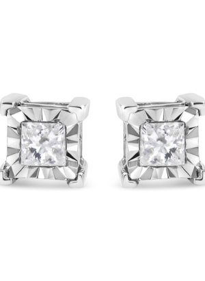.925 Sterling Silver Miracle Set Princess-cut Diamond Solitaire Stud Earrings (H-I Color, SI2-I1 Clarity) - Image 10
