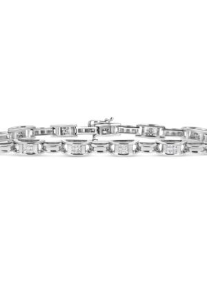 14K White Gold 1.0 Cttw Invisible Set Princess Diamond Alternating Link Tennis Bracelet (I-J Color, I1-I2 Clarity) - 7.25" - Image 1