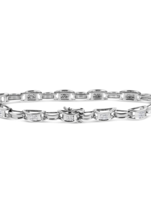 14K White Gold 1.0 Cttw Invisible Set Princess Diamond Alternating Link Tennis Bracelet (I-J Color, I1-I2 Clarity) - 7.25" - Image 2