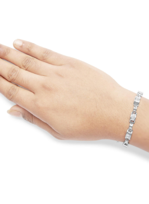 14K White Gold 1.0 Cttw Invisible Set Princess Diamond Alternating Link Tennis Bracelet (I-J Color, I1-I2 Clarity) - 7.25" - Image 5