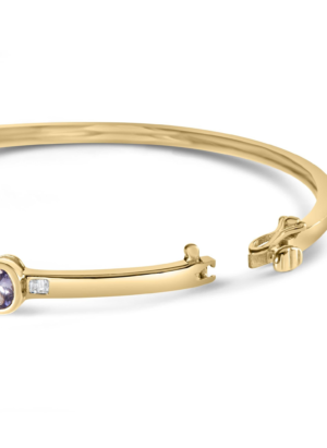 14K Yellow Gold Alternating Bezel Set 5MM Oval Shaped Tanzanite and 1/5 Cttw Diamond Bangle Bracelet (H-I Color, VS2-SI1 Clarity) - Fit's wrists up to 7.25" Inches - Image 2