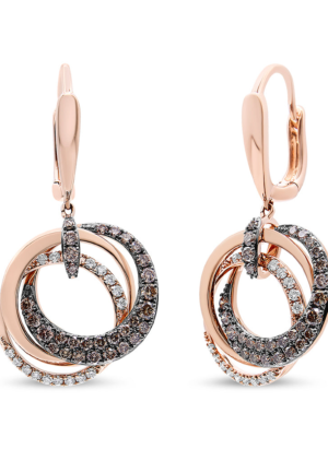 14K Rose Gold 1.00 Cttw White and Brown Diamond Intertwining Hoops and Circle Dangle Earrings (H-I/Brown Color, SI1-SI2 Clarity) - Image 1