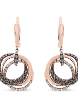 14K Rose Gold 1.00 Cttw White and Brown Diamond Intertwining Hoops and Circle Dangle Earrings (H-I/Brown Color, SI1-SI2 Clarity) - Image 2