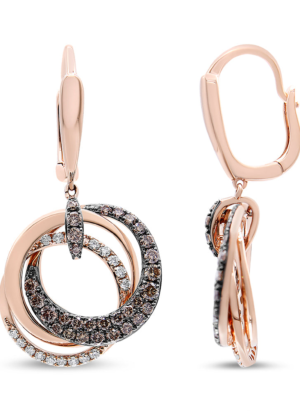 14K Rose Gold 1.00 Cttw White and Brown Diamond Intertwining Hoops and Circle Dangle Earrings (H-I/Brown Color, SI1-SI2 Clarity) - Image 3