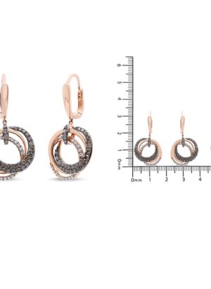 14K Rose Gold 1.00 Cttw White and Brown Diamond Intertwining Hoops and Circle Dangle Earrings (H-I/Brown Color, SI1-SI2 Clarity) - Image 5