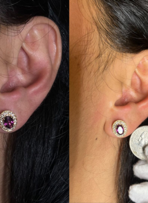 14K Rose Gold 7x5mm Oval Cut Garnet and 3/8 Cttw Round Diamond Halo Stud Earrings (G-H Color, SI1-SI2 Clarity) - Image 5