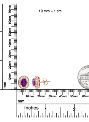 14K Rose Gold 7x5mm Oval Cut Garnet and 3/8 Cttw Round Diamond Halo Stud Earrings (G-H Color, SI1-SI2 Clarity) - Image 6