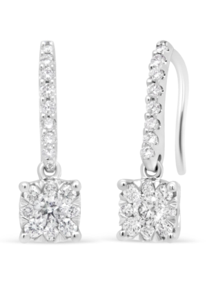 14K White 1/2 Cttw Round Diamond Halo Dangle Hook Earring - (H-I Color, SI2-I1 Clarity) - Image 1