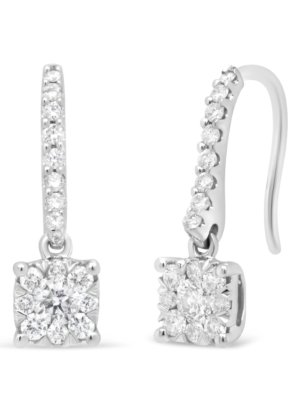 14K White 1/2 Cttw Round Diamond Halo Dangle Hook Earring - (H-I Color, SI2-I1 Clarity) - Image 4