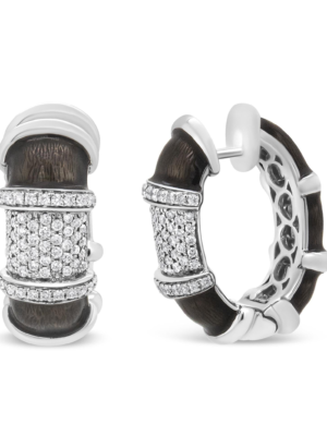 18K White Gold Flash Plated .925 Sterling Silver Clear Graphite Grey Enamel 5/8 Cttw Round Diamonds Huggie Hoop Earrings (F-G Color, VS1-VS2 Clarity) - Image 3