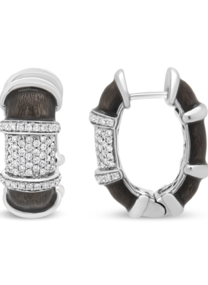 18K White Gold Flash Plated .925 Sterling Silver Clear Graphite Grey Enamel 5/8 Cttw Round Diamonds Huggie Hoop Earrings (F-G Color, VS1-VS2 Clarity) - Image 4