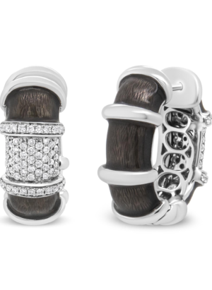 18K White Gold Flash Plated .925 Sterling Silver Clear Graphite Grey Enamel 5/8 Cttw Round Diamonds Huggie Hoop Earrings (F-G Color, VS1-VS2 Clarity) - Image 5