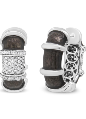 18K White Gold Flash Plated .925 Sterling Silver Clear Graphite Grey Enamel 5/8 Cttw Round Diamonds Huggie Hoop Earrings (F-G Color, VS1-VS2 Clarity) - Image 6