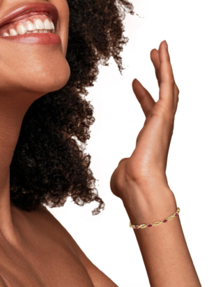 10K Yellow Gold Oval Ruby and 1/10 Cttw Diamond Bar Prong Set Bracelet (H-I Color, SI1-SI2 Clarity)  - Size 7" - Image 5