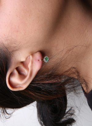 18K Rose and White Gold 3/8 Cttw Round Brown Diamonds and Round Green Tsavorite Gemstone Halo Drop Hoop Earrings (Brown Color, SI1-SI2 Clarity) - Image 4