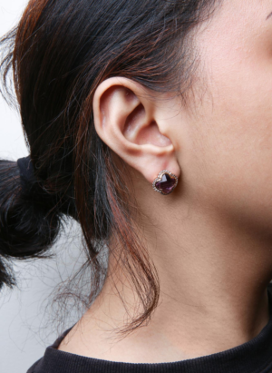 18K Rose Gold 3/8 Cttw Diamond and 11x11mm Clover-Cut Purple Amethyst Gemstone Clover Halo Stud Earrings (G-H Color, SI1-SI2 Clarity) - Image 4