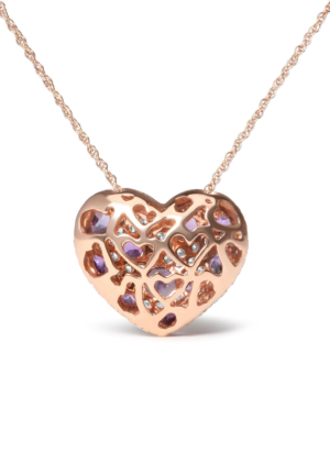 18K Rose Gold 3/4 Cttw Diamond and Purple Amethyst Cluster Heart Shape 18" Pendant Necklace (G-H Color, SI1-SI2 Clarity) - Image 3