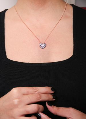 18K Rose Gold 3/4 Cttw Diamond and Purple Amethyst Cluster Heart Shape 18" Pendant Necklace (G-H Color, SI1-SI2 Clarity) - Image 5