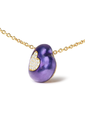 18K Yellow Gold Blue Enamel 1/10 Cttw Round Pave Diamonds Heart Shape 18" Pendant Necklace  (G-H Color, SI1-SI2 Clarity) - Adjustable up to 16" - 18" - Image 3