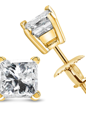 IGI Certified 14K Yellow Gold 1.00 Cttw Princess-Cut Square Diamond 4-Prong Solitaire Stud Earrings (I-J Color, VS1-VS2 Clarity) - Image 3