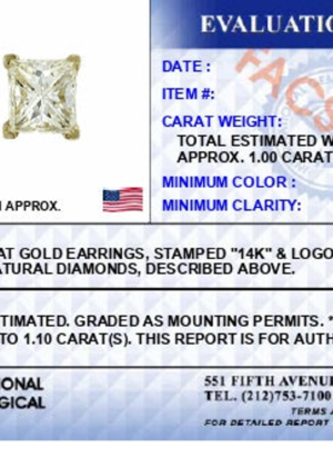 IGI Certified 14K Yellow Gold 1.00 Cttw Princess-Cut Square Diamond 4-Prong Solitaire Stud Earrings (I-J Color, VS1-VS2 Clarity) - Image 4