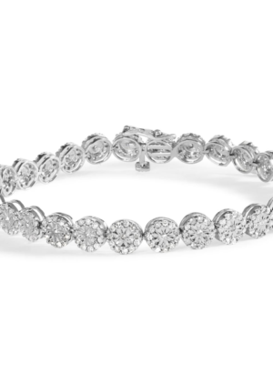 14K White Gold 2.00 Cttw Diamond Halo Link Tennis Bracelet (H-I Color, I1-I2 Clarity) - 7" Inches - Image 1