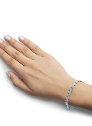 14K White Gold 2.00 Cttw Diamond Halo Link Tennis Bracelet (H-I Color, I1-I2 Clarity) - 7" Inches - Image 5