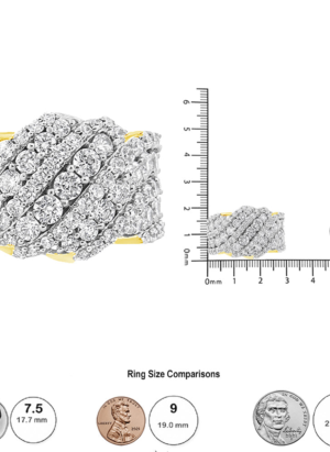 10K Yellow Gold 3.00 Cttw Diamond Multi Row Cluster Band Ring (I-J Color, I3 Clarity) - Image 9