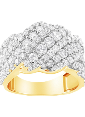 10K Yellow Gold 3.00 Cttw Diamond Multi Row Cluster Band Ring (I-J Color, I3 Clarity) - Image 2